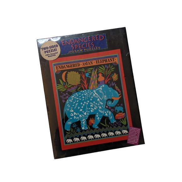 Vintage 1991 Endangered Species 2 Sided Jigsaw Puzzle Asian Elephant 500 Piece - Picture 3 of 6